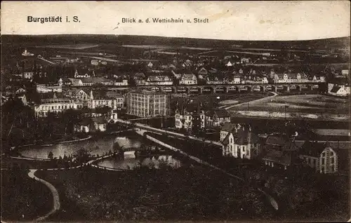 Ak Burgstädt in Sachsen, Blick auf Wettinhain und Stadt, Panorama