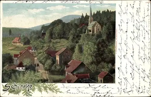 Litho Schierke Wernigerode am Harz, Panorama, Kirche