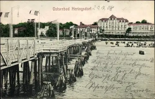 Ak Ostseebad Heringsdorf auf Usedom, Seebrücke, Strand