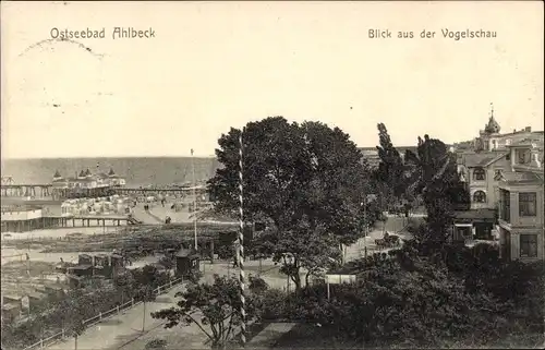 Ak Ostseebad Ahlbeck Heringsdorf auf Usedom, Blick aus der Vogelschau, Strand, Promenade