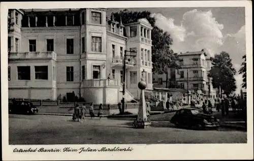 Ak Ostseebad Bansin Heringsdorf auf Usedom, Heim Julian Marchlewski, Außenansicht, Fahrzeuge