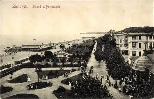 Ak Ostseebad Zinnowitz auf Usedom, Strand und Promenade