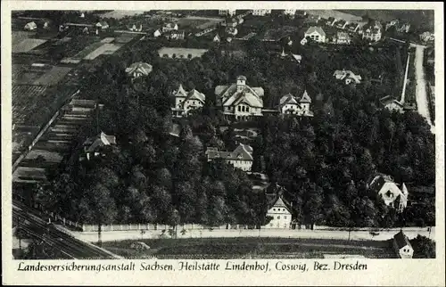 Ak Coswig in Sachsen, Heilstätte Lindenhof, Landesversicherungsanstalt Sachsen, Luftaufnahme