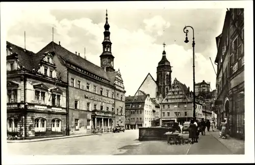 Ak Pirna in Sachsen, Partie am Marktplatz, Türme