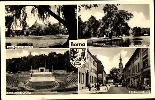 Ak Borna in Sachsen, Oberschule, Ernst Thälmann Straße, Volksplatz, Wappen