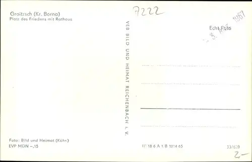 Ak Groitzsch im Kreis Leipzig, Platz des Friedens, Rathaus