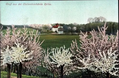 Ak Rötha in Sachsen, Teilansicht mit Obstweinschänke