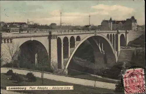 Ak Luxemburg Luxembourg, Le Pont Adolphe, Straßenbahn