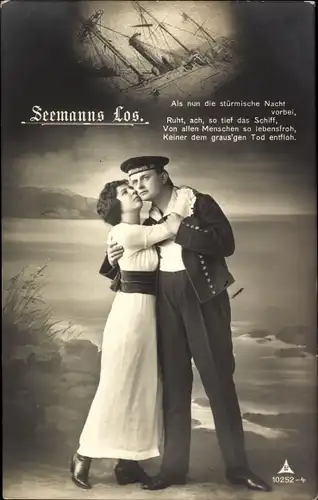 Ak Seemanns Los, Als nun die stürmische Nacht..., Marinesoldat, Liebespaar