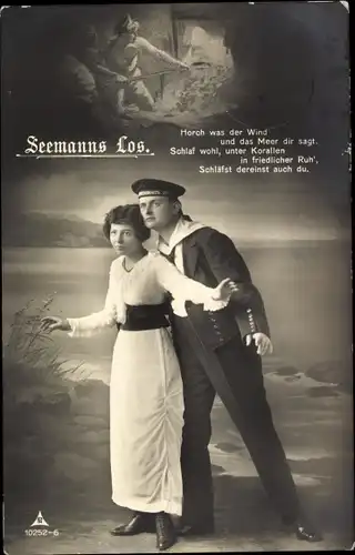 Ak Seemanns Los, Horch was der Wind und das Meer dir sagt, Matrose mit Partnerin, Gedicht