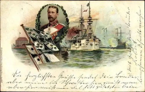 Künstler Litho Stöwer, Willy, Deutsches Kriegsschiff, SMS Deutschland, Flaggschiff, Prinz Heinrich