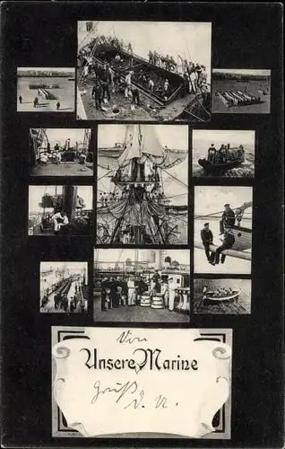 Ak Deutsche Marine, Seeleute, Deutsche Kriegsschiffe, Kaiserliche Marine