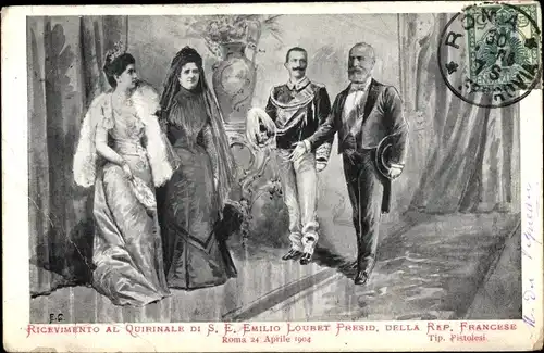 Künstler Ak Emile Loubet, König Viktor Emanuel III von Italien, Elena von Montenegro, Rom 1904