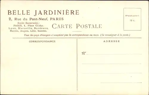 Künstler Ak Mouren, Les Cartes Postales Aquarelles de la Belle Jardiniere, Paris, Reklame