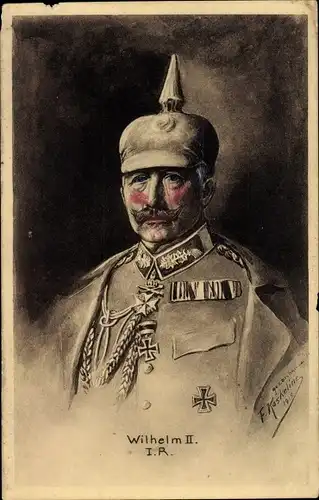 Künstler Ak Kaskeline, Kaiser Wilhelm II., Portrait in Uniform, Eisernes Kreuz