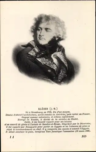 Künstler Ak Jean-Baptiste Kléber, Portrait