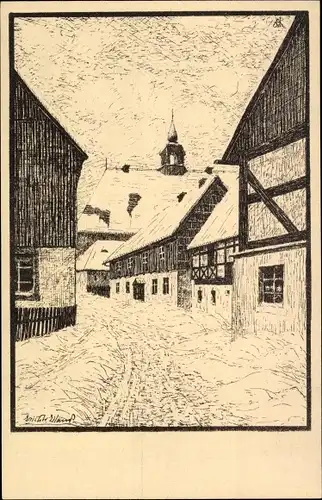 Künstler Ak Eiland, Erich, Hora Svaté Kateřiny Sankt Katharinaberg Reg. Aussig, Und es betet die Not