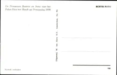 Ak 's Hertogenbosch Den Bosch Nordbrabant, Prinsjesdag 1958, Prinzessinnen Beatrix und Irene