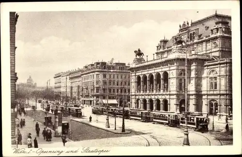 Ak Wien 1 Innere Stadt, Opernring, Staatsoper, Straßenbahnen