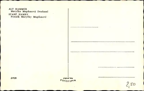 Ak Staré Hamry Althammer Mährisch Schlesien, Marycka Magdonova Denkmal