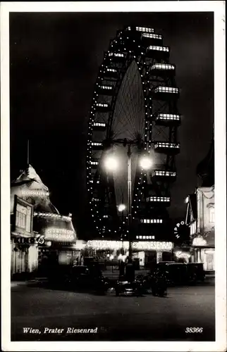 Ak Wien 2. Leopoldstadt, Riesenrad im Prater bei Nacht