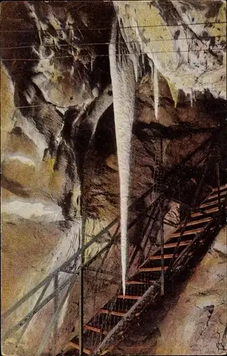 Ak Vilémovice u Macochy Südmähren, Macocha, Punktvahöhlen, Riesenstalaktit der Wächter