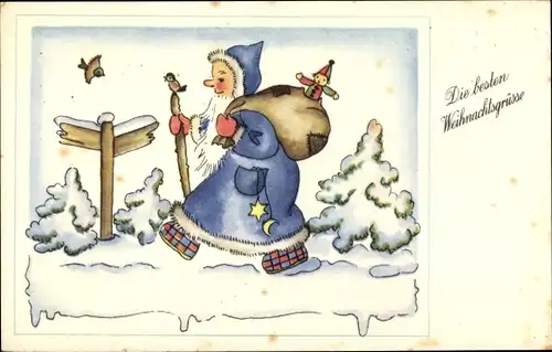 Ak Glückwunsch Weihnachten, Weihnachtsmann mit Geschenkesack
