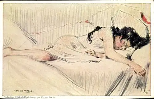 Künstler Ak Bartels, Wera von, Frau auf einem Bett