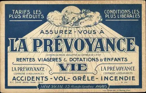 Ak Assurez vous a La Prevoyance, Compagnie d'Assurances, Rue de Londres, Paris, Versicherung