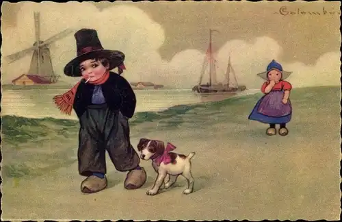 Künstler Ak Colombo, Mann und Frau in niederländischen Trachten