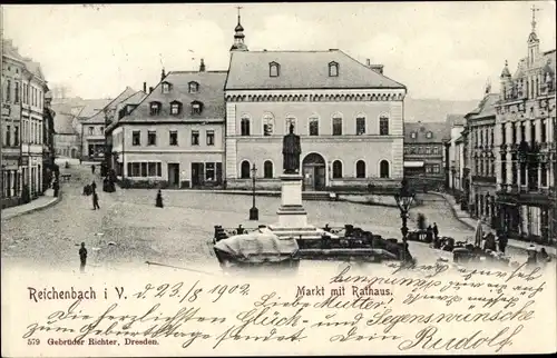 Ak Reichenbach im Vogtland, Markt mit Rathaus