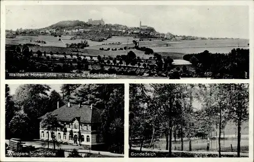 Ak Hohenfichte Leubsdorf in Sachsen, Brücke, Waldpark, Gondelteich, Total mit Augustusburg