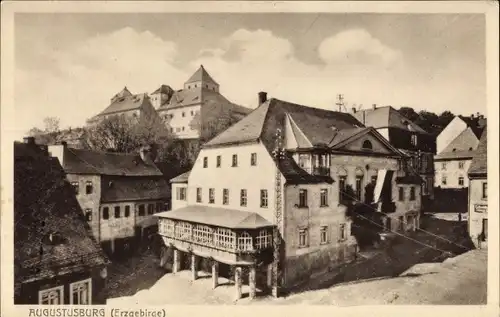 Ak Augustusburg im Erzgebirge, Stadtbild m. Schloss, Gasthof Lehngericht