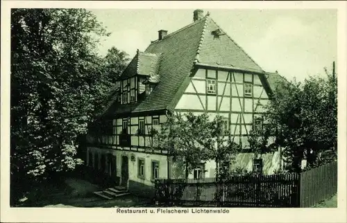 Ak Lichtenwalde Niederwiesa Sachsen, Restaurant und Fleischerei, Fachwerk