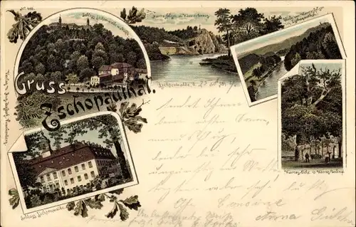 Litho Lichtenwalde Niederwiesa Sachsen, Schloss, Harras Eiche, Denkmal