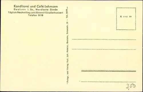 Ak Bautzen in der Oberlausitz, Konditorei, Café Lehmann, Innenansicht, Wendische Straße