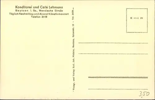 Ak Bautzen in der Oberlausitz, Konditorei, Café Lehmann, Innenansicht, Wendische Straße