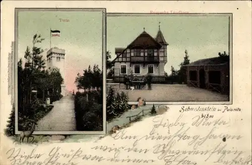 Ak Schwedenstein bei Pulsnitz, Raupachs Landhaus, Turm