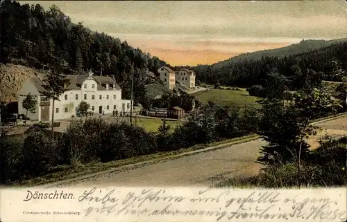 Ak Dönschten Dippoldiswalde im Erzgebirge, Häuser, Wald