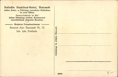 Ak Tharandt im Erzgebirge, Stadtbad Hotel, Joh. Funfack, Ballsäle