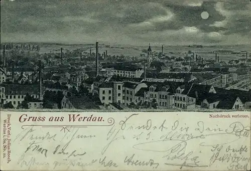 Mondschein Litho Werdau in Sachsen, Gesamtansicht