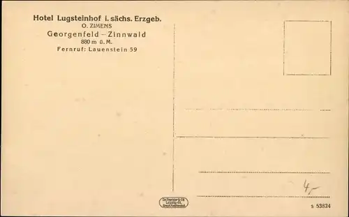 Ak Zinnwald Georgenfeld Altenberg im Erzgebirge, Hotel Lugsteinhof, Restaurant