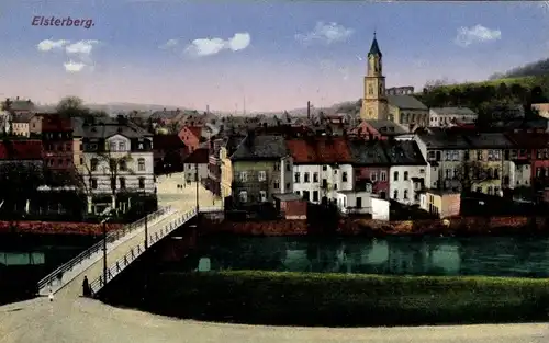 Ak Elsterberg an der Weißen Elster Vogtland, Blick auf die Stadt, Brücke, Kirche