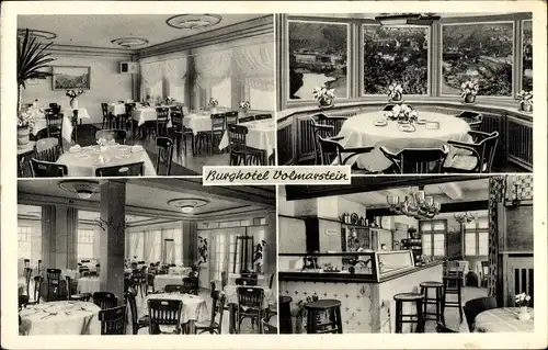 Ak Volmarstein Wetter an der Ruhr, Burghotel, Speisesaal, Bar