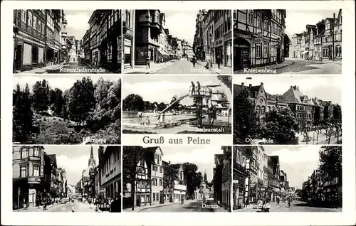 Ak Peine in Niedersachsen, Strassenansichten, Badeanstalt, Oberschule