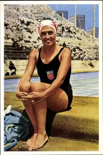 Sammelbild Olympia 1936, Leonore Kight, Schwimmerin, Mühlen Franck Kaffeezusatz