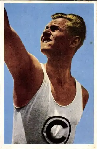 Sammelbild Olympia 1936, Gerhard Stöck, Leichtathlet, Mühlen Franck Kaffeezusatz
