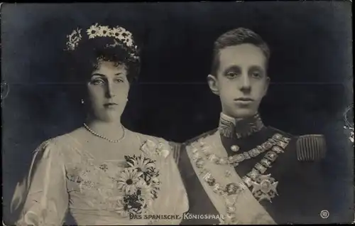 Ak König Alfons XIII von Spanien, Victoria Eugénie von Battenberg, Portrait