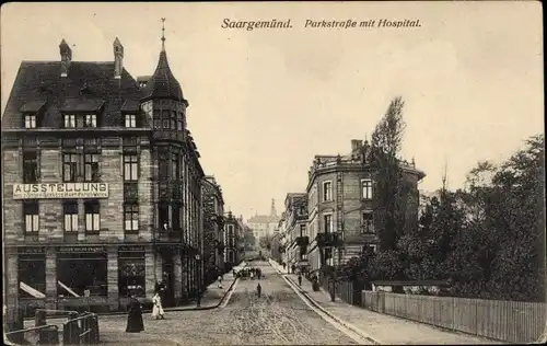 Ak Sarreguemines Saargemünd Lothringen Moselle, Parkstraße mit Hospital