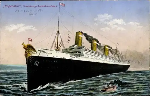 Ak Dampfschiff Imperator, HAPAG, Ansicht Bug backbord